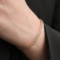 wholesale 925 Silver Plated with 18K Yellow Gold and Rose Gold Italian Import Three-Color Twisted Shank Bracelet-16+3cm 925 silver