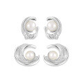 wholesale S925 Sterling Silver New Small and Original Ins High-end Luxury Geometric Irregular Inlaid Pearl Earrings for Women-0-4