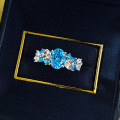 wholesale S925 silver newstyle 2ct aqua zirconia hydrangea fairy ring luxurious jewelry-0-3