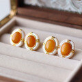 wholesale S925 Silver Vintage Natural Old Beeswax White Mother-of-Pearl Earrings Amber Beeswax Mustard Yellow White Shell Ear Accessories-0-3