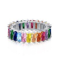 wholesale S925 Sterling Silver Cross-Border Ethnic Style Rainbow Color Row of Zircon Rings for Women, Trendy and Unique Silver Ring Wholesale-Platinum Color DY120561 No. 8