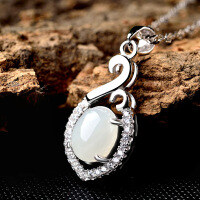 wholesale Silver and Hetian Jade Necklace for Women, Minimalist and Niche Design Pendant Collarbone Chain, Mother's Day Gift for Mom, Drop Shipping-Hetian Jade Pendant - Without Chain>925 Silver