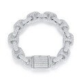 wholesale Metal material, pure silver moissanite diamond men's bracelet,hip hop pig nose full diamond Cuban chain-0-0
