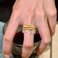 wholesale S925 Silver Gold-Plated Diamond Flexible Filigree Three-Ring Set with Tassels, Fashionable Drop Shipping-R1242 Gold Tassel Brushed Ring Size 9