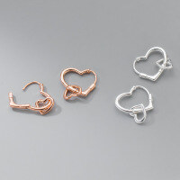 wholesale S925 silver wire interlocking heart earrings, minimalist Korean-style fashionable and elegant earrings M01187-S925 silver pair silver>925 silver