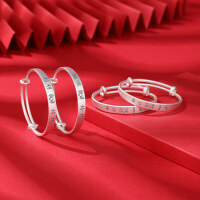 wholesale Metal material at the beginning: 999 Sterling Silver Ancient Method Frosted Push-Pull Solid Bracelet Engraved with "Peace, Joy, Cleverness, and Agility" for Children and Babies-Matte texture - other text can be customized (30 pieces or more