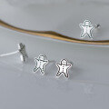 wholesale S925 Sterling Silver Small and Delicate Line Gingerbread Man Bear Stud Earrings, Fresh and Sweet Threaded Ear Accessories M04852-0-1