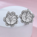 wholesale S925 Silver Simulated Diamond Earrings Lace Floral Stud Earrings Fashion Party Style Flower Small Blossom Ear Studs-0-3