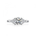 Silver Moissanite Ring Four Prong Sparkling Diamond-0-1