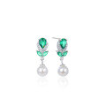 wholesale S925 Sterling Silver Floral Pearl Earrings for Women, Vintage French Style with Shell Pearls, Emerald Green Zircon Ear Accessories-0-4