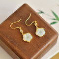 wholesale Sterling Silver Small Clover Plum Blossom Jade Earrings with Certificate, Natural Hetian Jade Ear Drops for Women-0-1