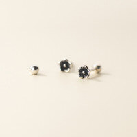 wholesale S925 Sterling Silver Five-Petal Flower Thai Silver Antiqued Thread Earrings for Women, Korean Style Minimalist Ear Accessories M02403-S925 silver pair 925 silver