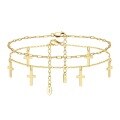 wholesale S925 Sterling Silver Ankle Chain with Layered Cross Shiny O-Link, Plated in 14K Gold, Factory Direct, Cross-Border-0-0