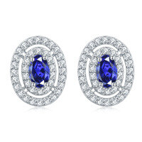 wholesale S925 Sterling Silver Cross-Border New Oval Stud Earrings, European and American Fashion Full Row of Zirconia Diamond Stud Earrings, High-End Wholesale-Tanzanite【December】>925 silver