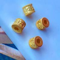 wholesale Gold-Plated S925 Silver Six-Syllable Mantra Barrel Bead Spacer Components for DIY Bracelet Necklace Handmade Knotting Accessories with Large Holes-one