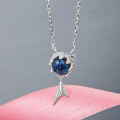 wholesale S925 silver fish tail glass necklace for women, Korean style, small and unique, high-end, elegant collarbone chain, simple and personalized pendant wholesale-0-1