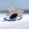 wholesale S925 Sterling Silver New Oval 4*8mm Blue Sapphire Ring for Women,Ins Style-0-0
