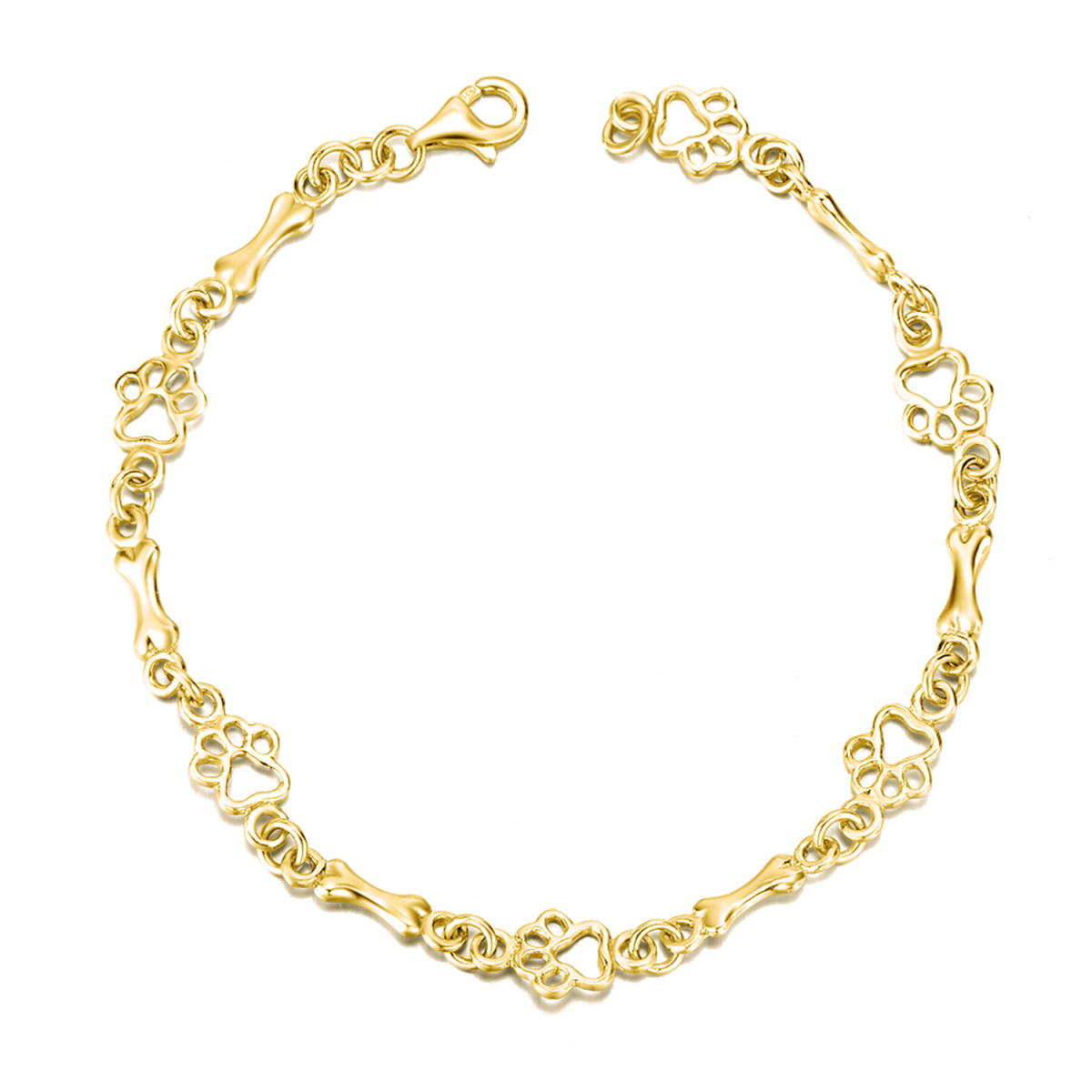 Sterling Silver with Yellow Gold Plated Paw Chain Bracelet-1