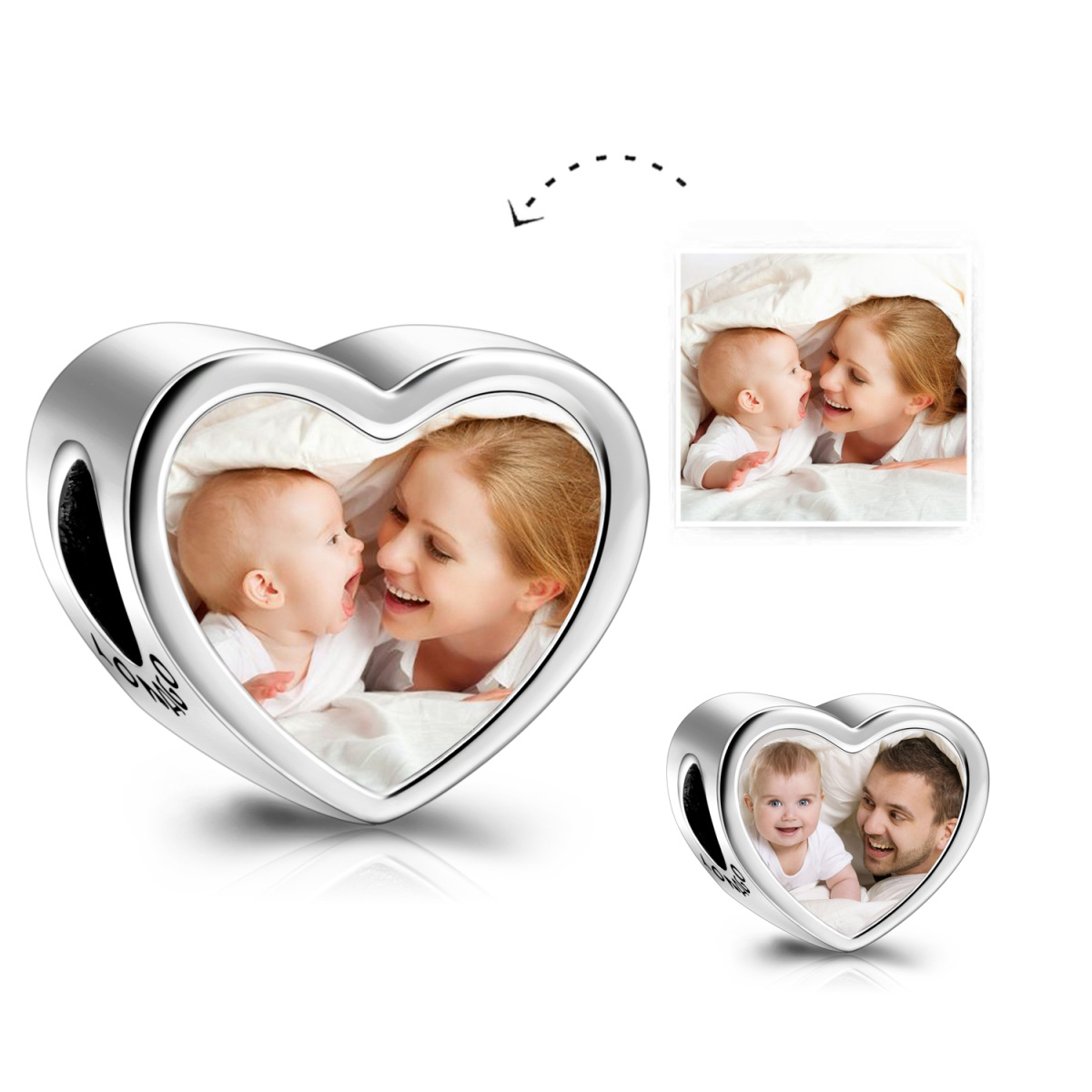 Sterling Silver Personalized Photo & Heart Bead Charm-1