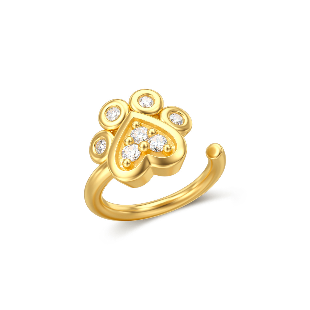 Nasenring aus 14 Karat Gold mit Zirkonia in Pfotenform-1