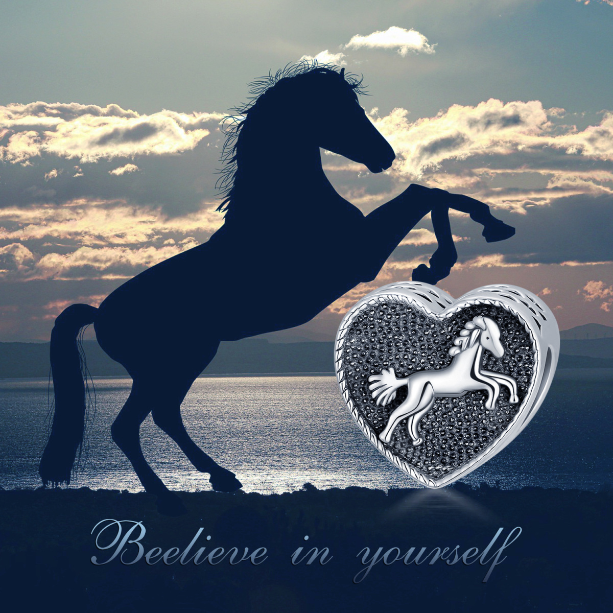 Sterling Silver Horse & Personalized Photo Bead Charm-4