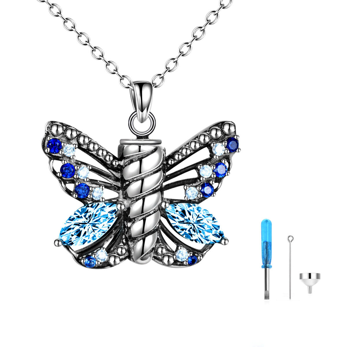 Sterling Silber Cubic Zirkonia Schmetterling Urne Halskette für Asche-1