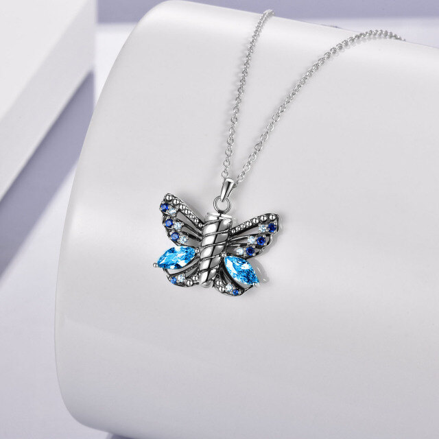 Sterling Silver Cubic Zirconia Butterfly Urn Necklace for Ashes-2