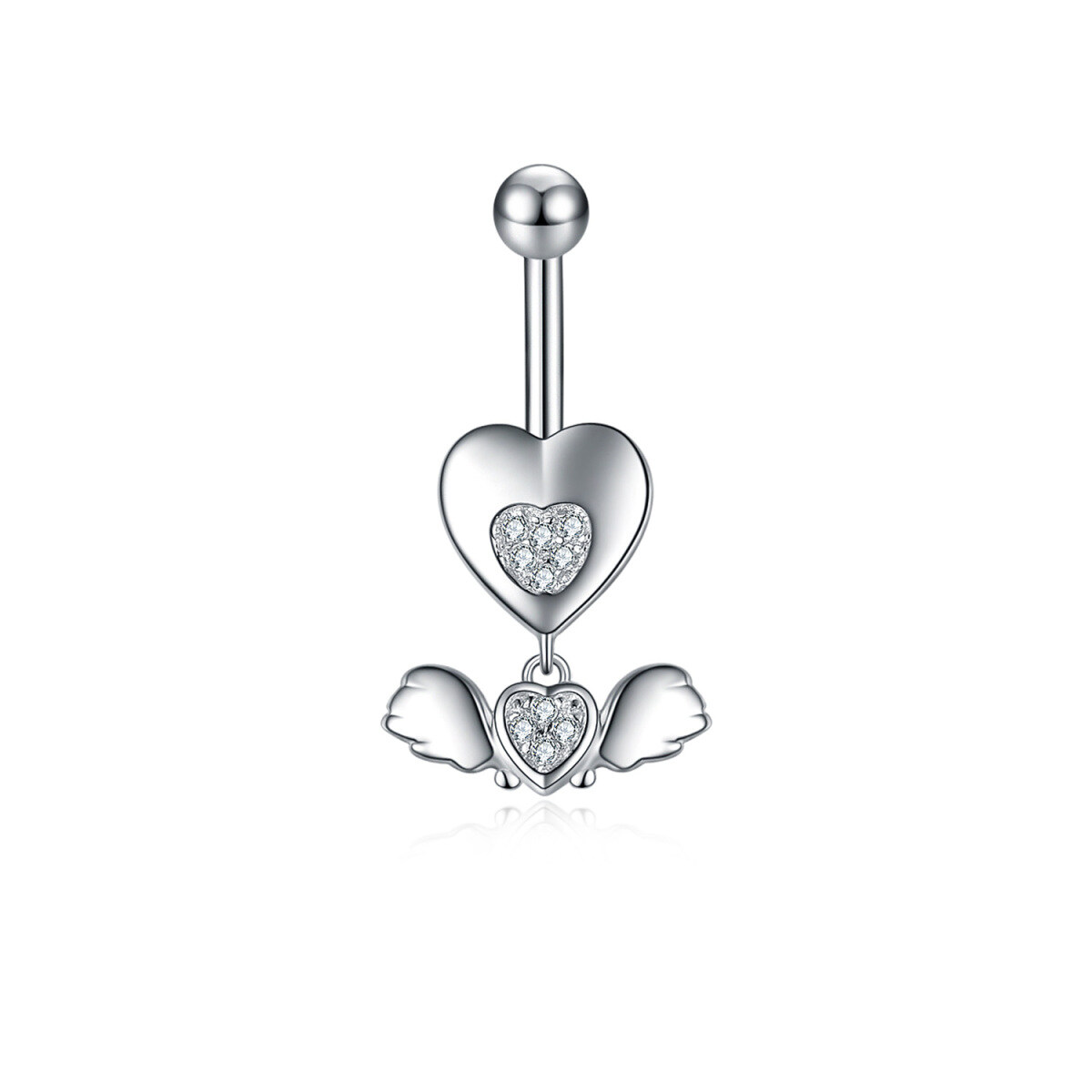 Sterling Silver Circular Shaped Cubic Zirconia Angel Wing Belly Button Ring-1