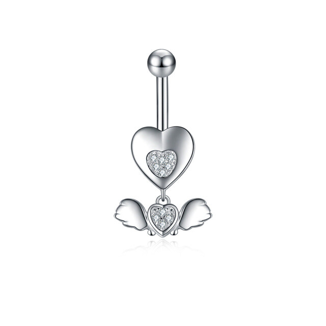Sterling Silver Circular Shaped Cubic Zirconia Angel Wings Belly Button Ring-1