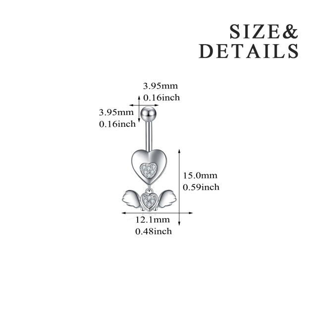 Sterling Silver Circular Shaped Cubic Zirconia Angel Wings Belly Button Ring-5