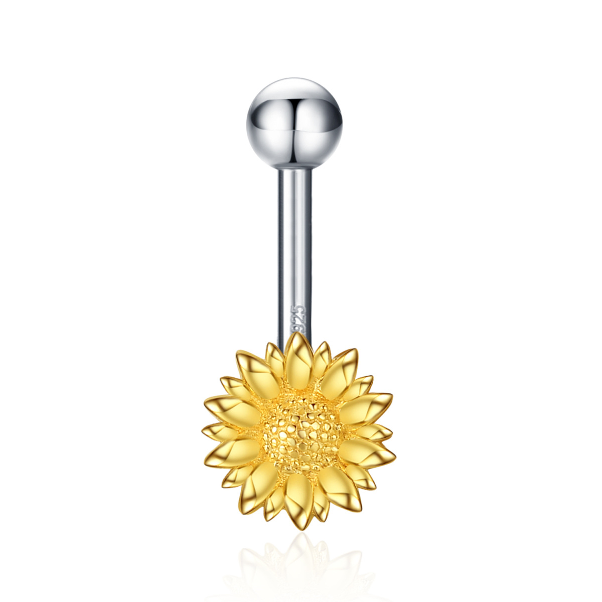 Sterling Silver Two-tone Sunflower Belly Button Ring-1
