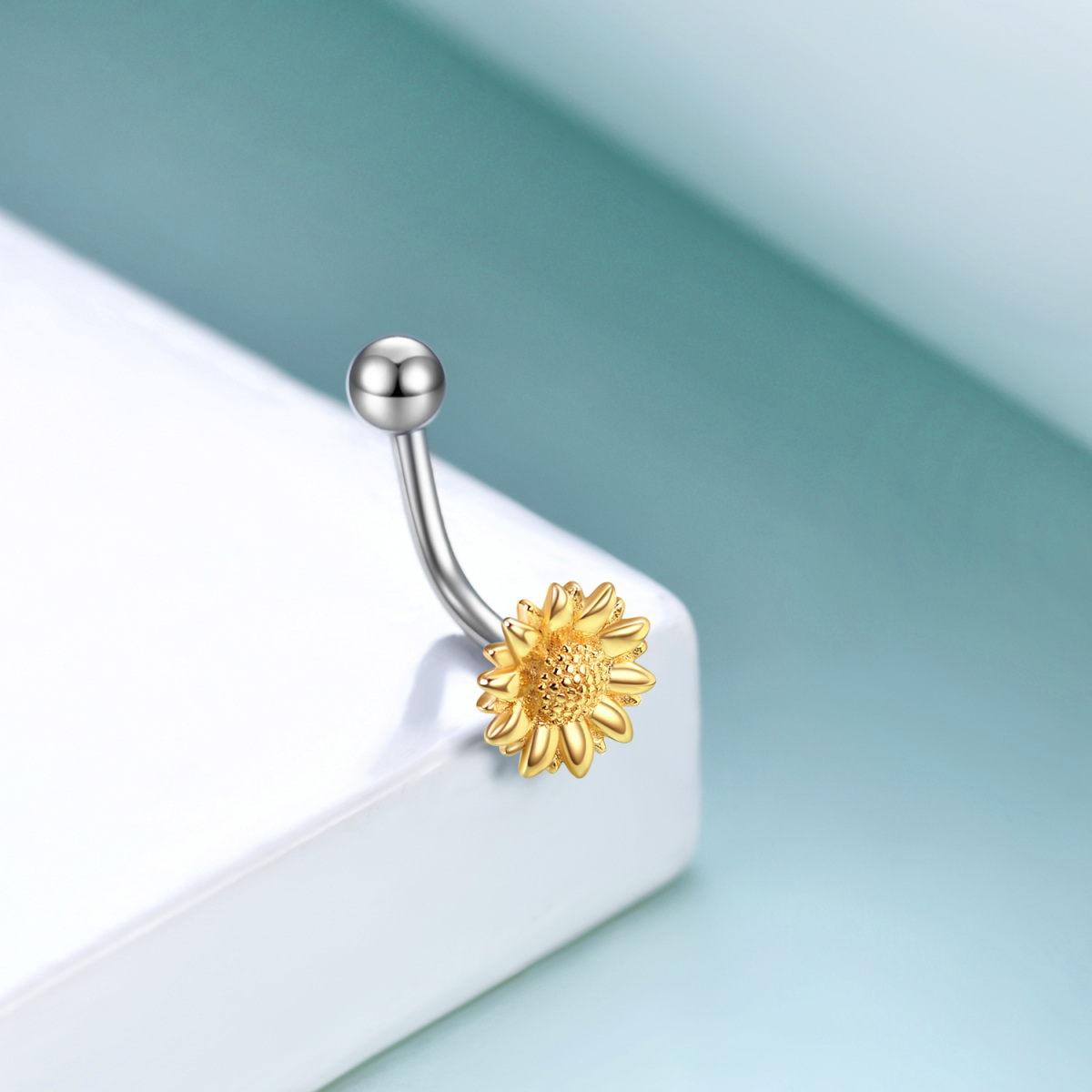 Sterling Silver Two-tone Sunflower Belly Button Ring-3