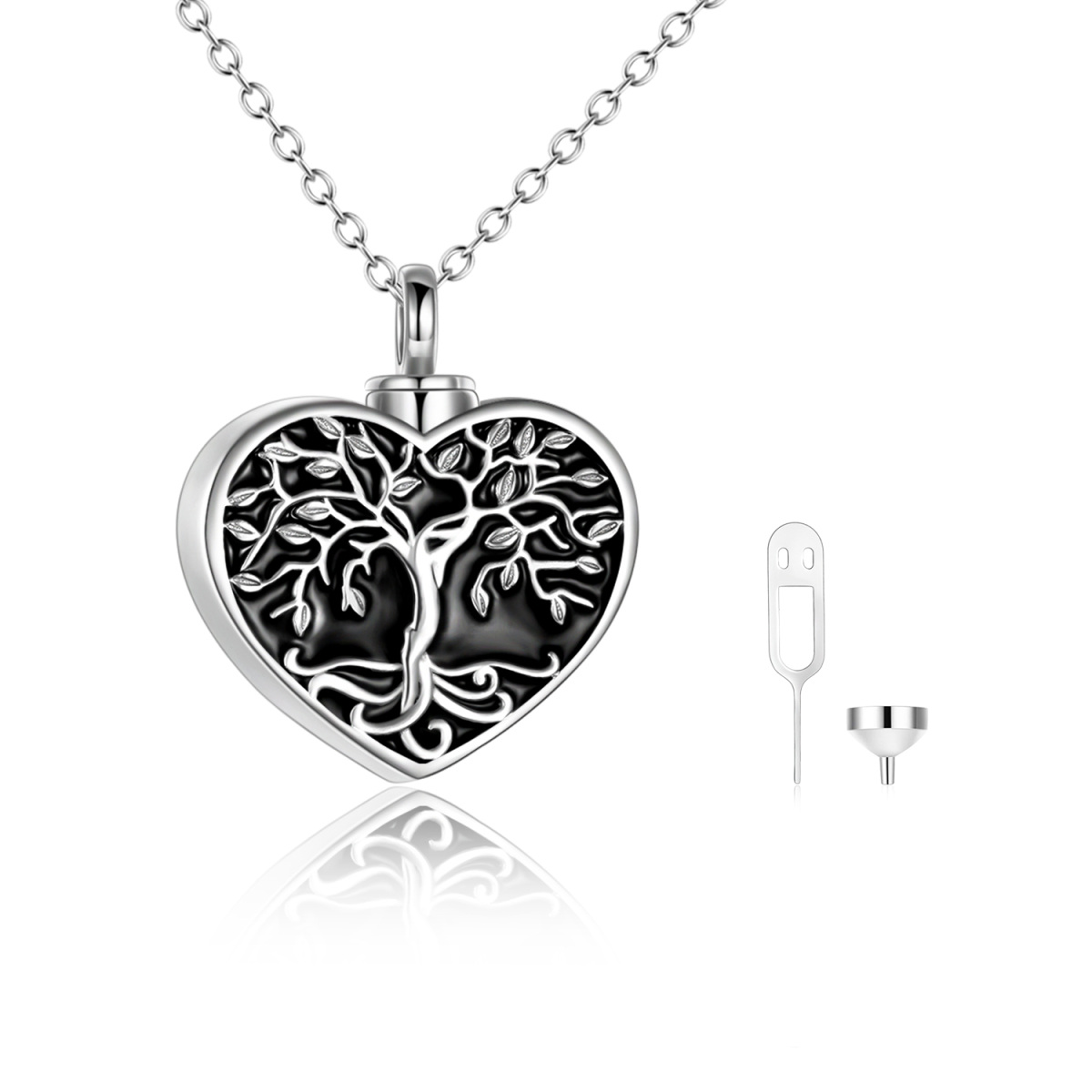 Sterling Silver Tree Of Life & Heart Urn Necklace for Ashes with Engraved Word-1