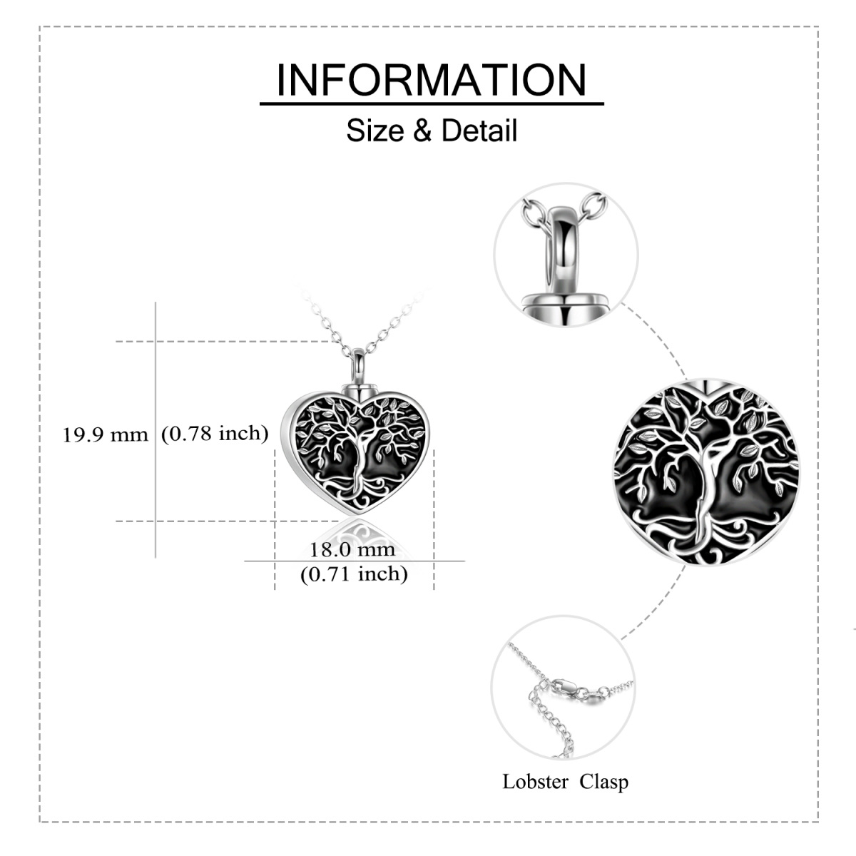Sterling Silver Tree Of Life & Heart Urn Necklace for Ashes with Engraved Word-6