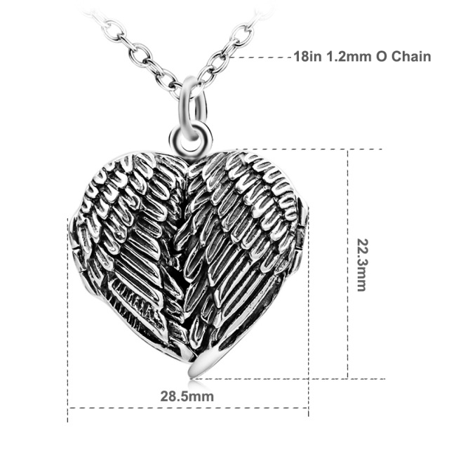 Colar de prata esterlina com asas de anjo e coração personalizado com foto-5
