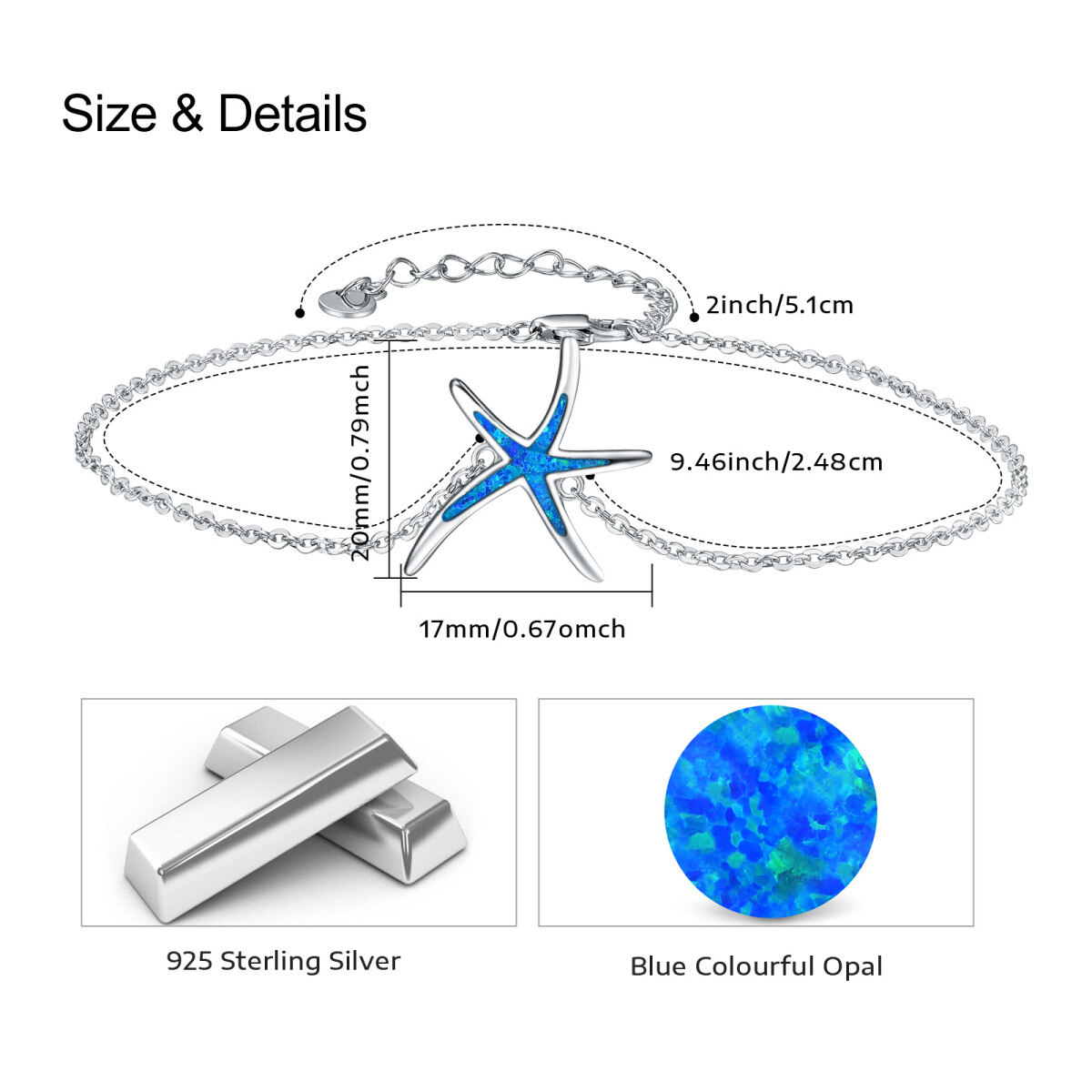 Sterling Silber Opal Seestern einlagiges Fußkettchen-4