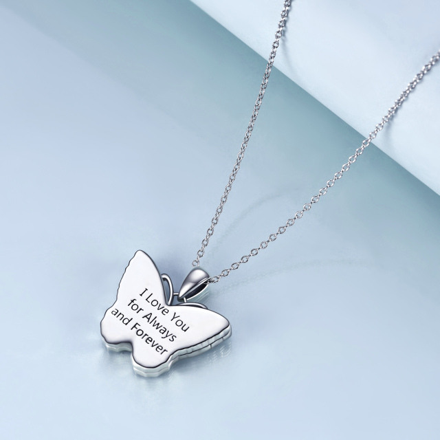 Sterling Silver Butterfly & Personalized Photo Personalized Photo Locket Necklace with Engraved Word-2
