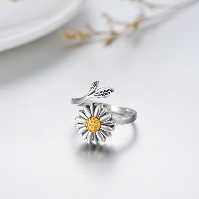 Sterling Silver Two-tone Daisy Urn Ring-3