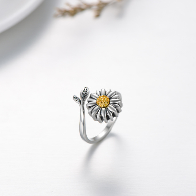 Sterling Silver Two-tone Daisy Urn Ring-4