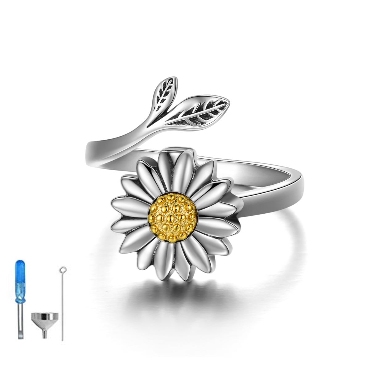 Sterling Silver Two-tone Daisy Urn Ring-1