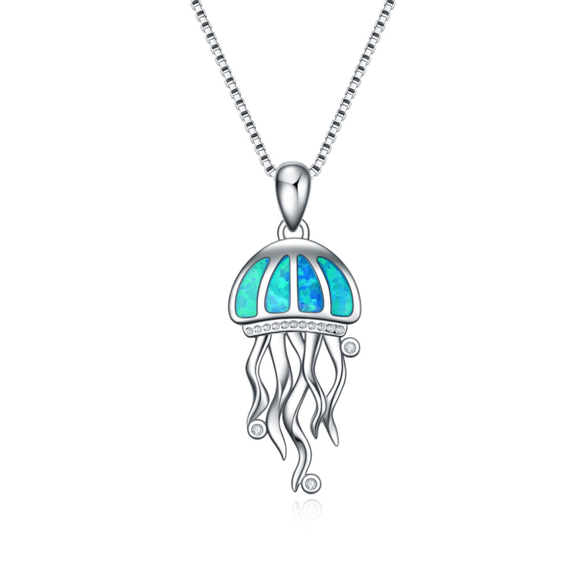 Sterling Silver Opal Jellyfish Pendant Necklace-1