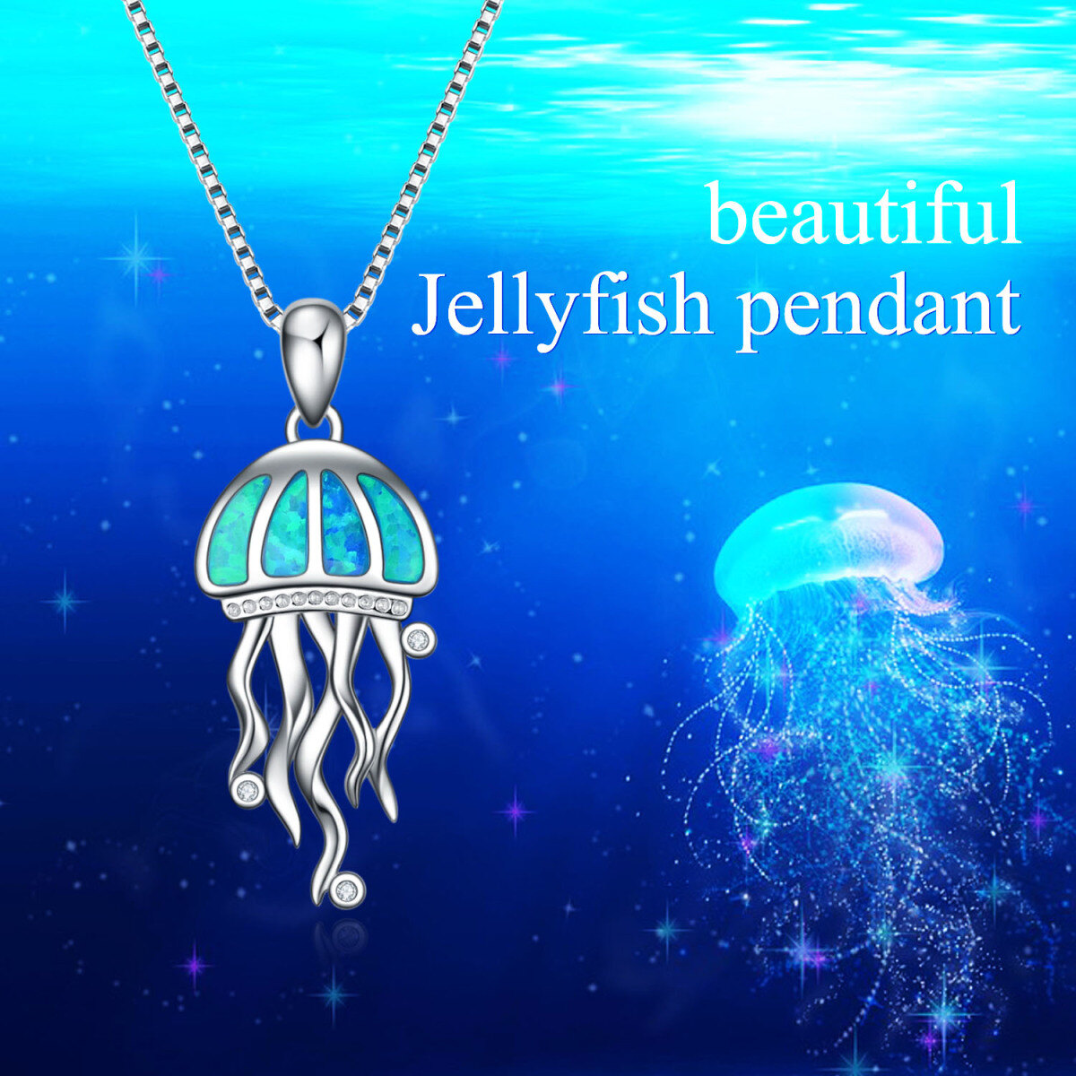 Sterling Silver Opal Jellyfish Pendant Necklace-5