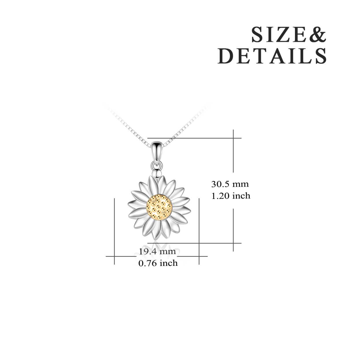 Sterling Silver Two-tone Sunflower Personalized Photo Locket Necklace with Box Chain-5