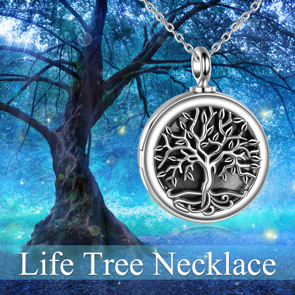 Sterling Silver Vintage Tree Of Life Urn Necklace for Ashes with Cable Chain-6