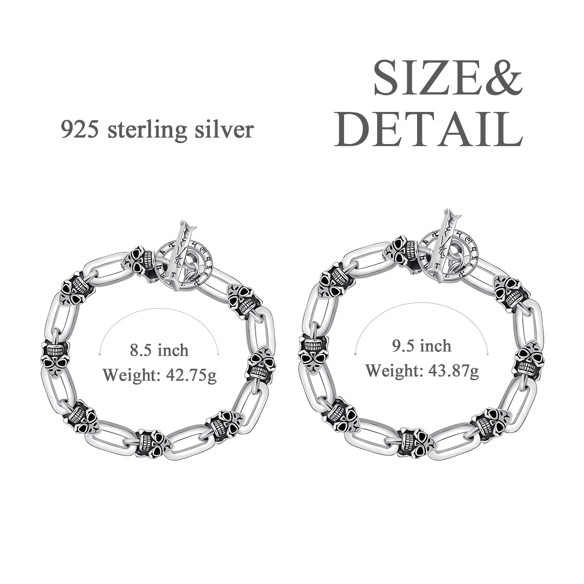 Sterling Silver Skull Pendant Bracelet for Men-5