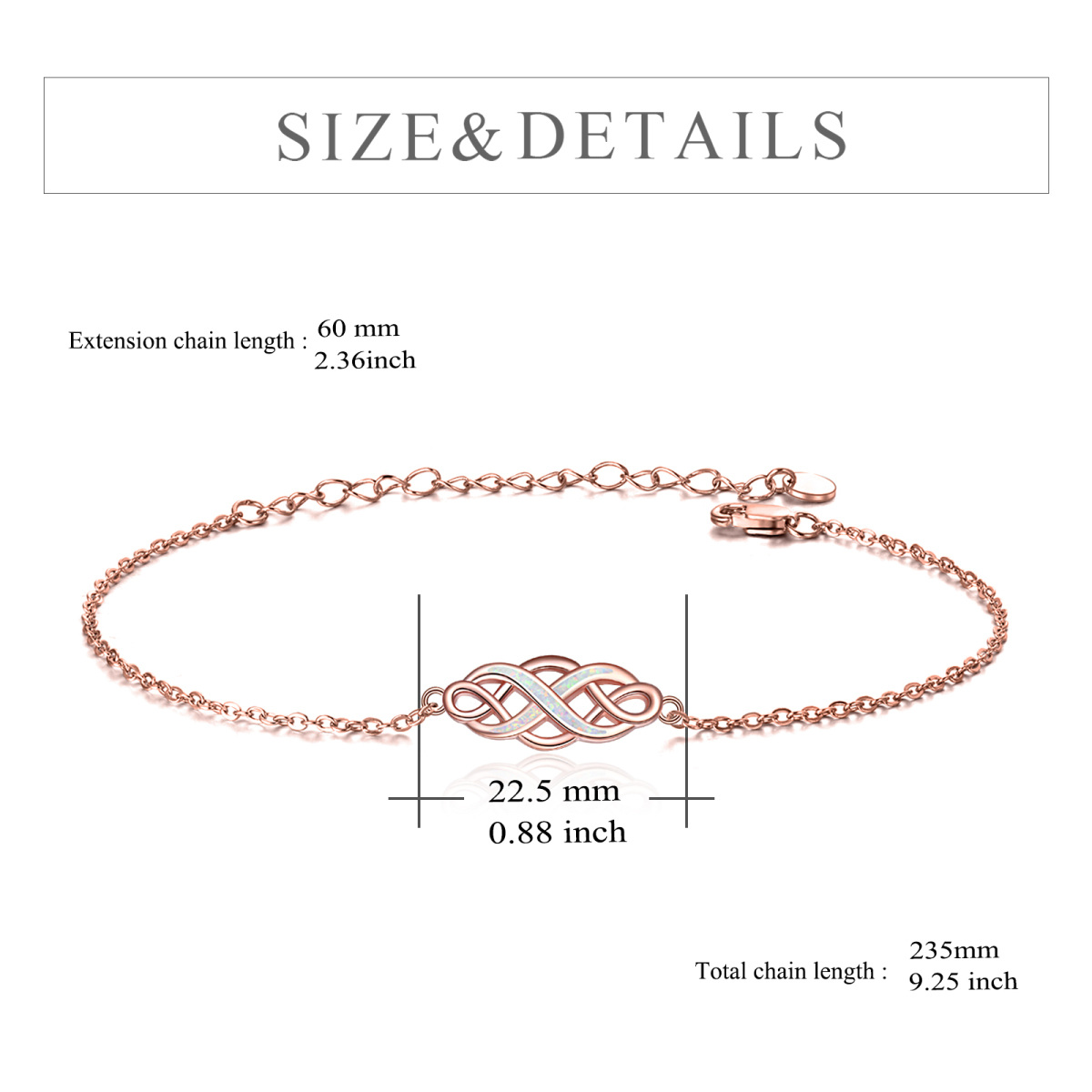 Sterling Silver with Rose Gold Plated Opal Celtic Knot Pendant Bracelet-5