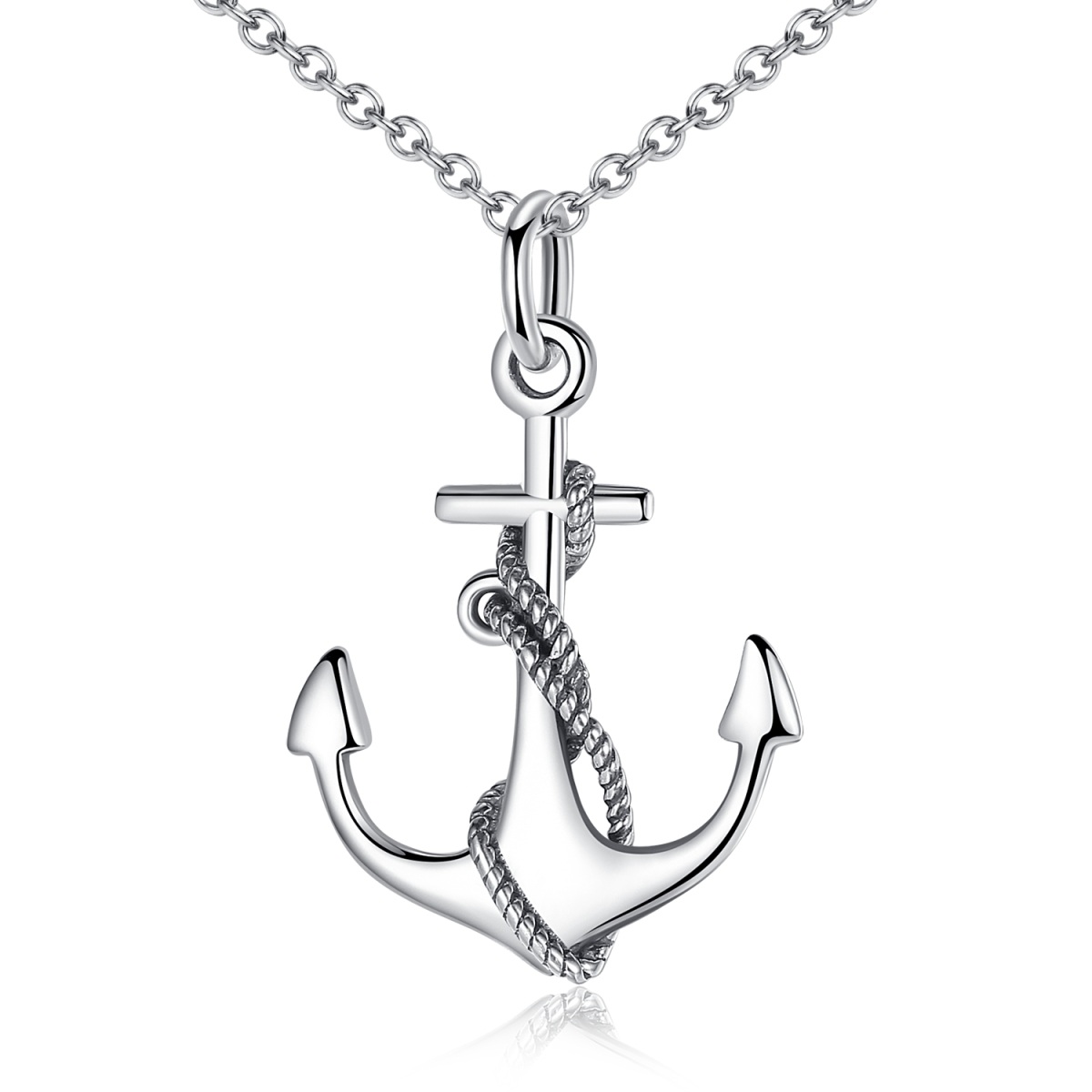 Sterling Silver Anchor Pendant Necklace-1