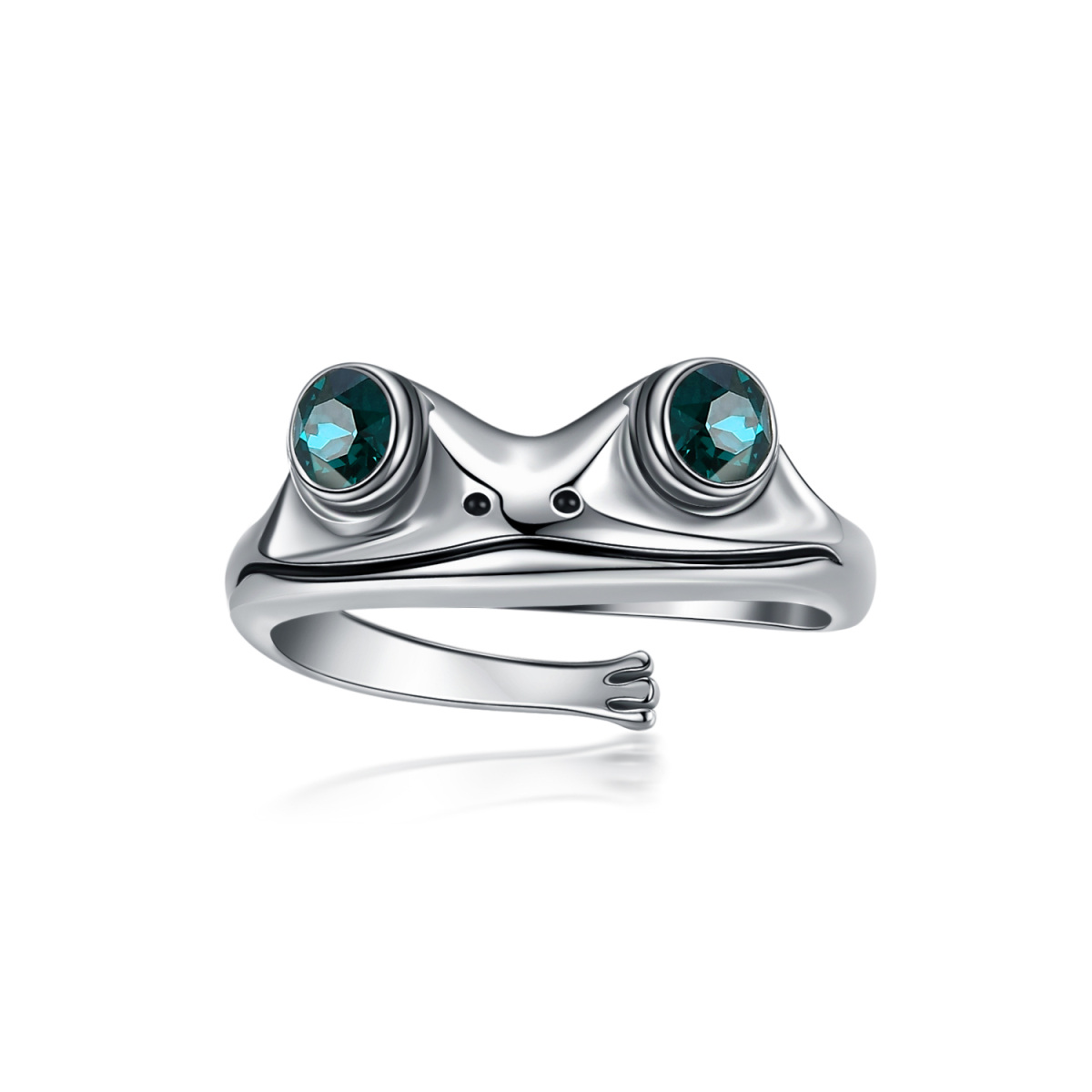 Sterling Silver Circular Shaped Crystal Frog Open Ring-1