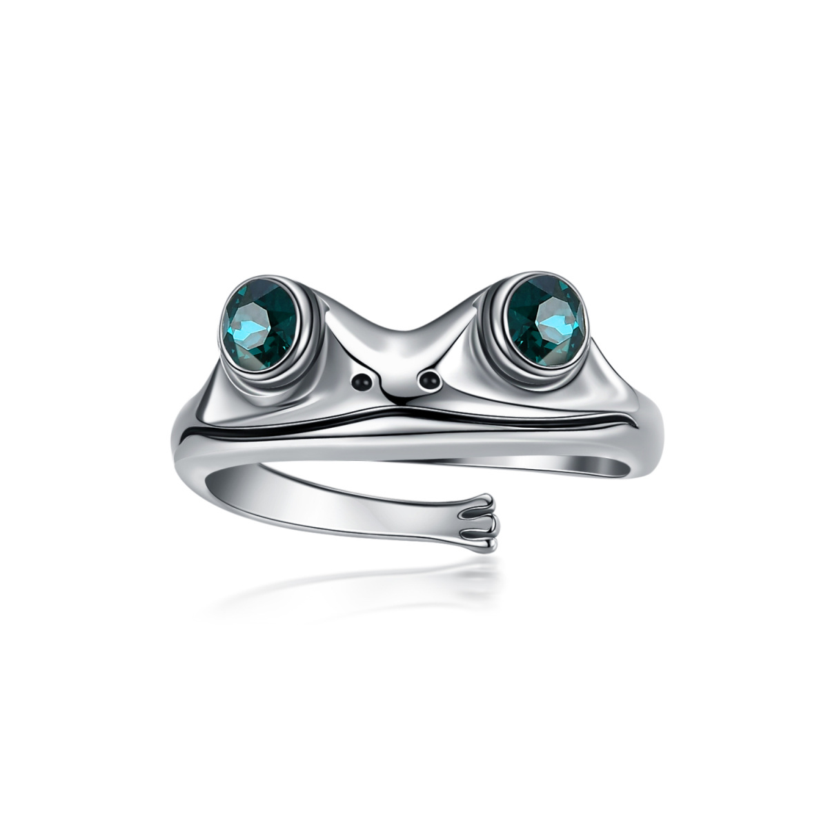 Bague ouverte en argent sterling avec grenouille en cristal de forme circulaire-1