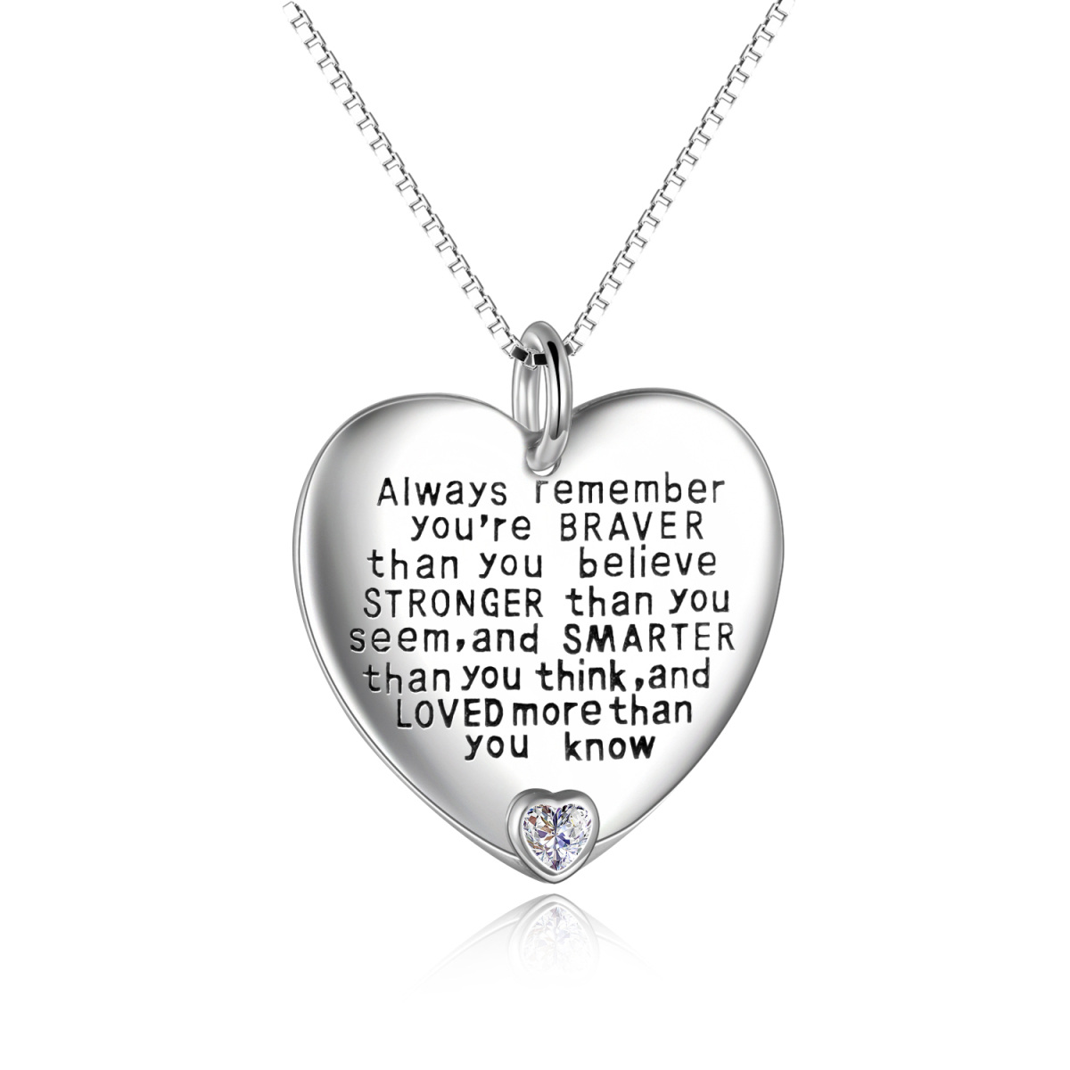 Sterling Silver Heart Pendant Necklace with Engraved Word-1